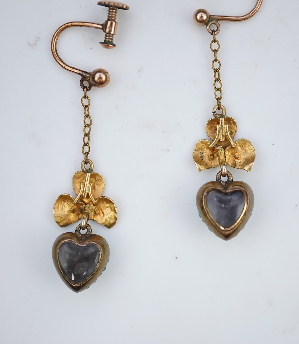A pair of turquoise locket earrings, mid 19th century and later